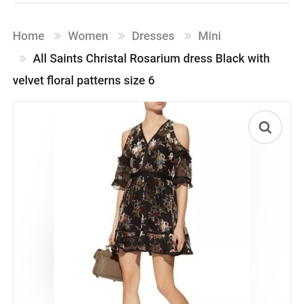 All Saints Black Floral Velvet Mini Dress Size 2